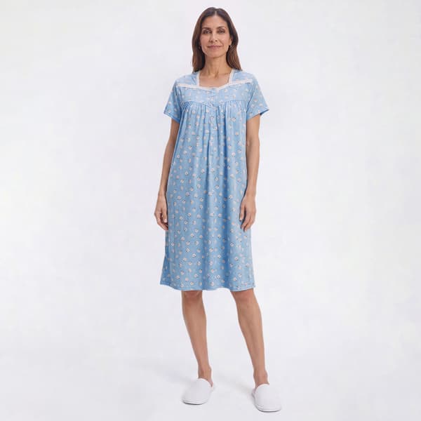 Womens Elizabeth & Nicole Blush Rosette Lace Henley Nightgown