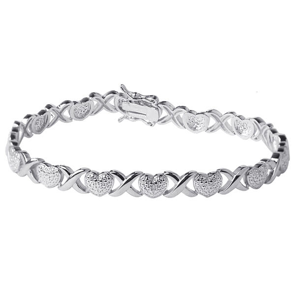 Gianni Argento 1/4ctw. Diamond X and Heart Link Bracelet - image 