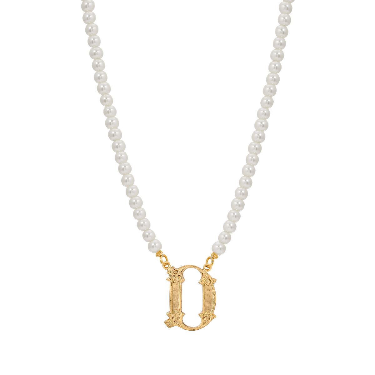 1928 16in. Gold-Tone D Initial Pearl Pendant