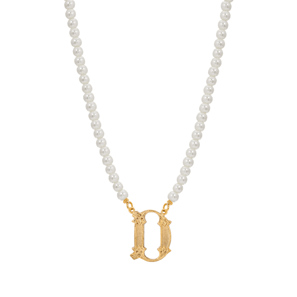 1928 16in. Gold-Tone D Initial Pearl Pendant - image 