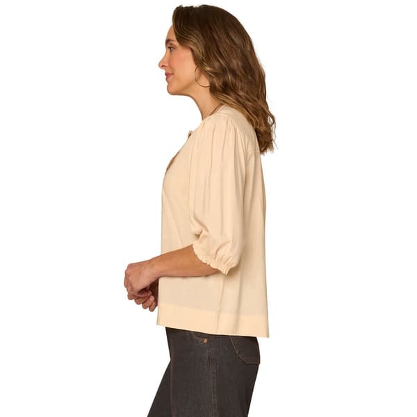 Womens Democracy 3/4 Blouson Sleeve Embroidered Blouse