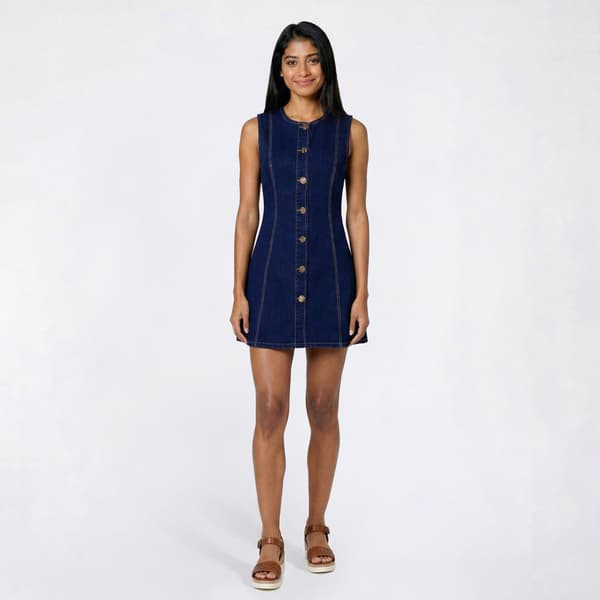Juniors Love Tree Denim Contrast Princess Seam Skater Dress