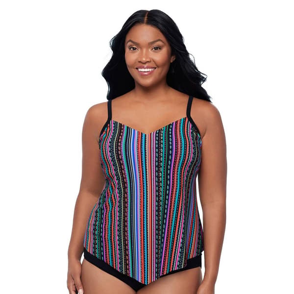 Womens TrimShaper Line It Up Stripe Tankini Swim Top - image 