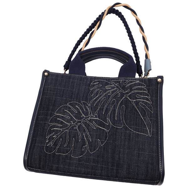 Tommy Bahama Dorothy Embroidered Leaf Medium Denim Tote