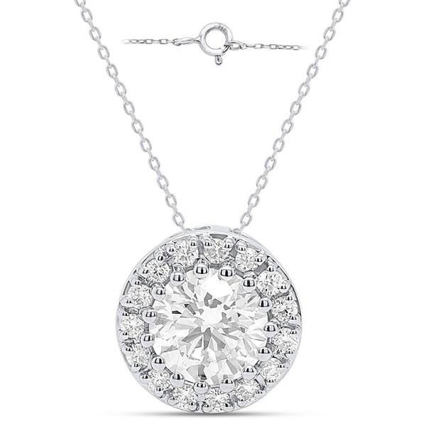 Nova Star® Sterling Silver 1ctw. Lab Grown Diamond Halo Pendant