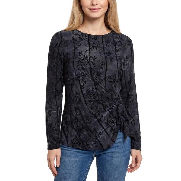Womens NY Collection Long Sleeve Side Knot Branch Blouse - image 
