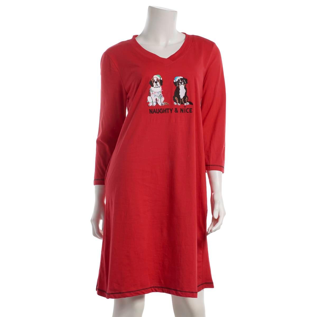 Womens René Rofé® Naughty & Nice Holiday Dogs Nightshirt | Boscov's