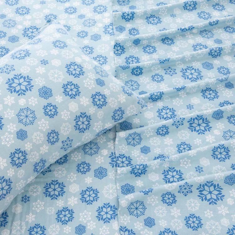 Freshfolds Cotton Blue Snowflake Winter 4pc. Flannel Sheet Set