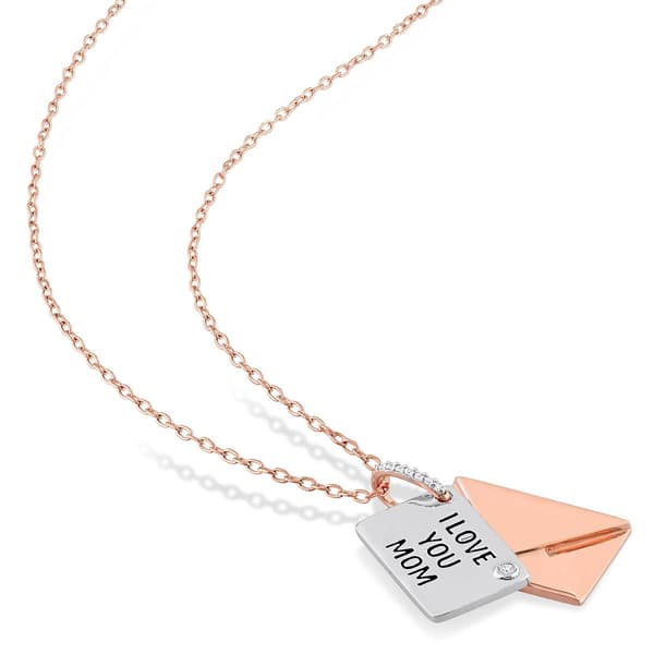 Sophia B White Pink Silver 0.04ct. Diamond Accent Message Pendant
