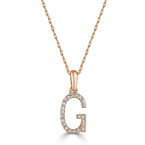Diamond Classics&#40;tm&#41; 14kt. Rose Gold Initial G Letter Necklace - image 