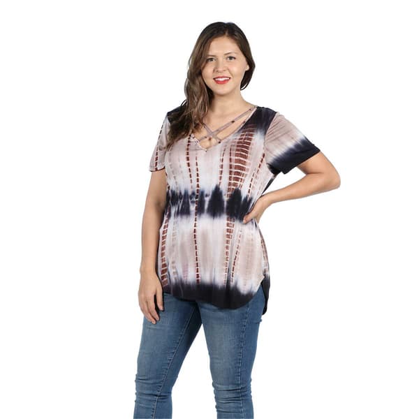 Plus Size 24/7 Comfort Apparel Bohemian Criss Cross Neckline Top
