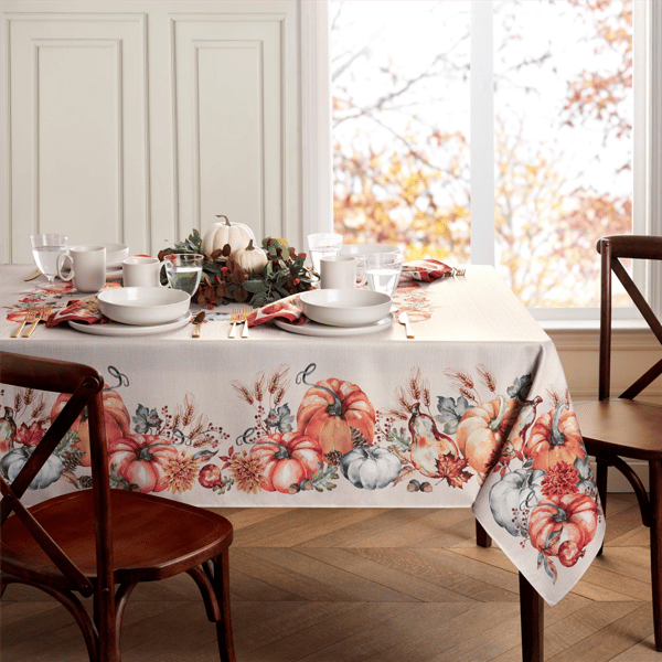Threadmade Botanical Harvest Pumpkin Engineered Tablecloth