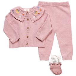 Baby Girl (3-9M) BTween(R) Floral Cardigan & Pants Set with Socks