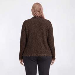 Plus Size Kasper Long Sleeve Fringe Kissing Front Cardigan