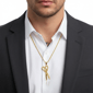 Mens Iron Saints 18kt. Gold Plated Rope Chain Scissor Pendant - image 2