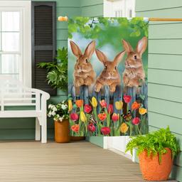 Evergreen Whimsy Bunny Trio Suede House Flag