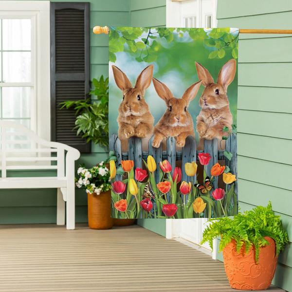 Evergreen Whimsy Bunny Trio Suede House Flag
