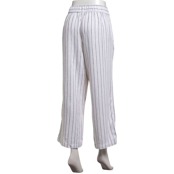 Womens Per Se Drawstring Waist Wide Leg Pinstripe Linen Pants