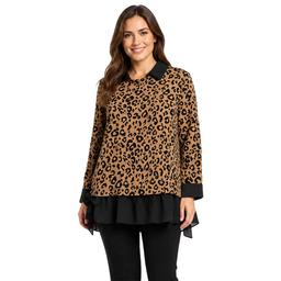 Womens Zac & Rachel Long Sleeve Printed Flocked Hacci 2 Fer