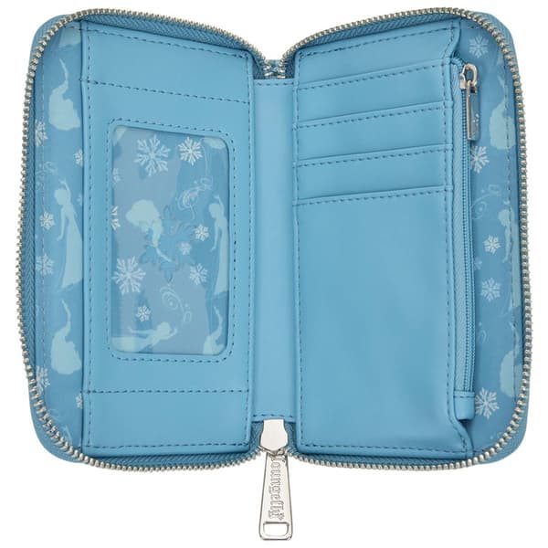 Womens Loungefly Elsa Glitter Sequin Zip Around Wallet