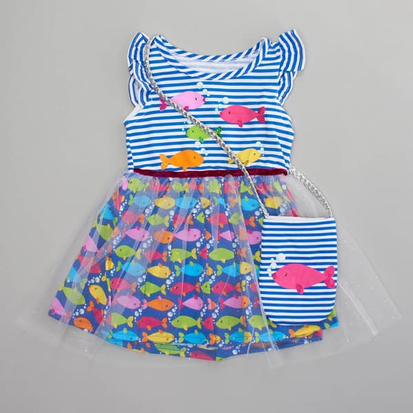 Toddler Girl Nannette&#40;R&#41; Stripe & Shimmer Fish Dress with Purse - image 
