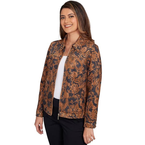 Womens Ruby Rd. New Neutrals Floral Wrap Suede Jacket