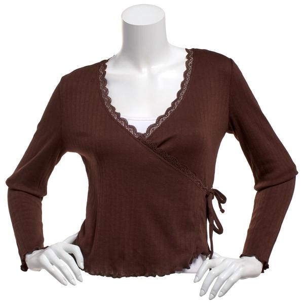 Juniors Madden Girl Pointelle Rib Lace Trim Side Tie Wrap Top - image 
