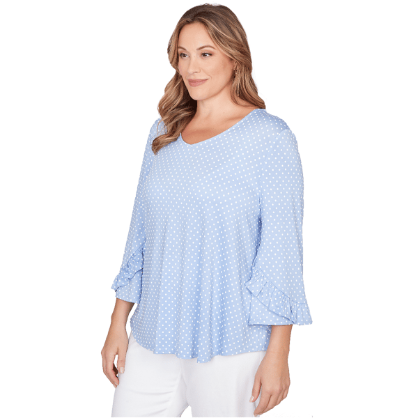 Plus Size Ruby Rd. California Dreaming Ruffle Sleeve Dot Blouse