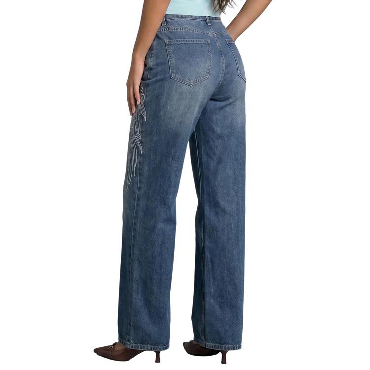 Juniors YMI® Britney Fit Wide Leg Wing Embroidered Jeans