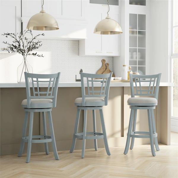 HH2 Home Fairfox Blue Wood Bar Height Swivel Stool