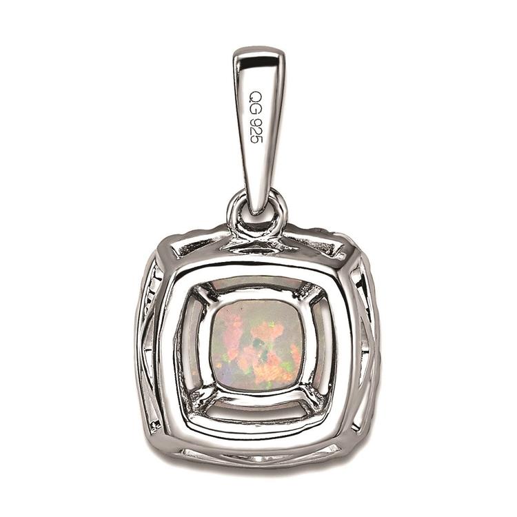 Pure Fire 14kt. White Gold Lab Grown Diamond & Opal Halo Pendant