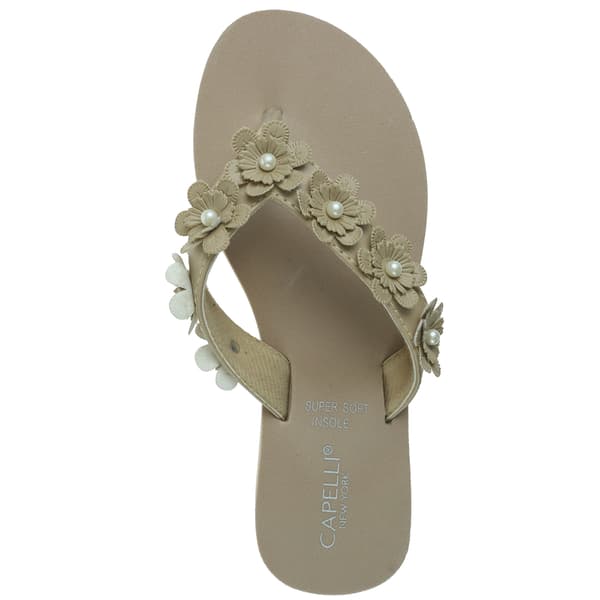 Womens Capelli New York Flower & Pearl Trim Flip Flops