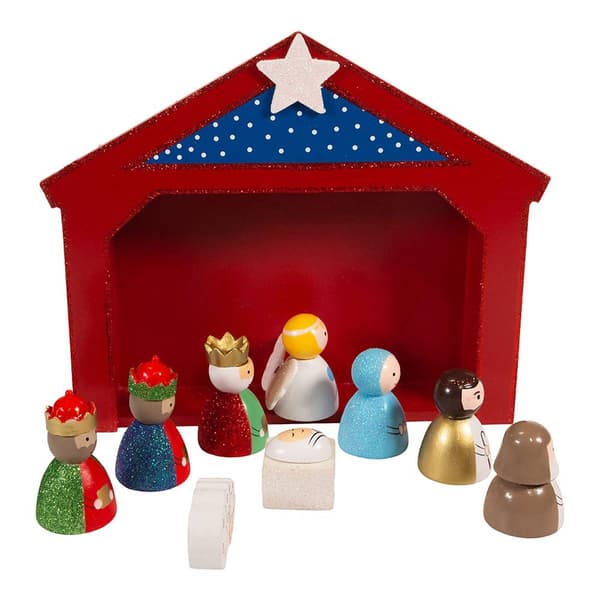 Kurt Adler Miniature Nativity Set w/ 9 Figures &amp; Stable