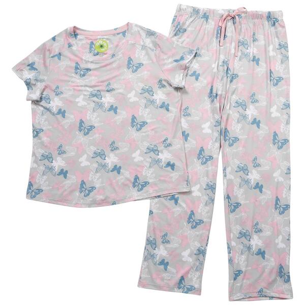 Womens White Orchid Short Sleeve Butterfly Tee & Pants Pajama Set - image 