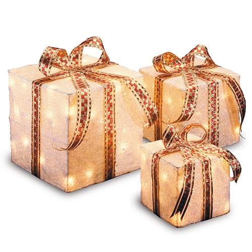 National Tree 3pc. Pre-Lit White Glittered Gift Box Set - image 