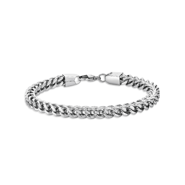 Mens Lynx Stainless Steel Foxtail Chain Necklace & Bracelet Set