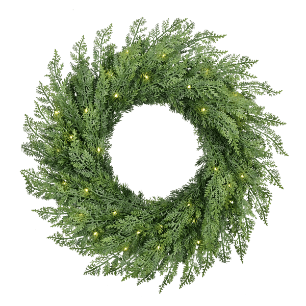 Puleo International Pre-Lit Flocked Wreath w/ Twinkle Rice Lights