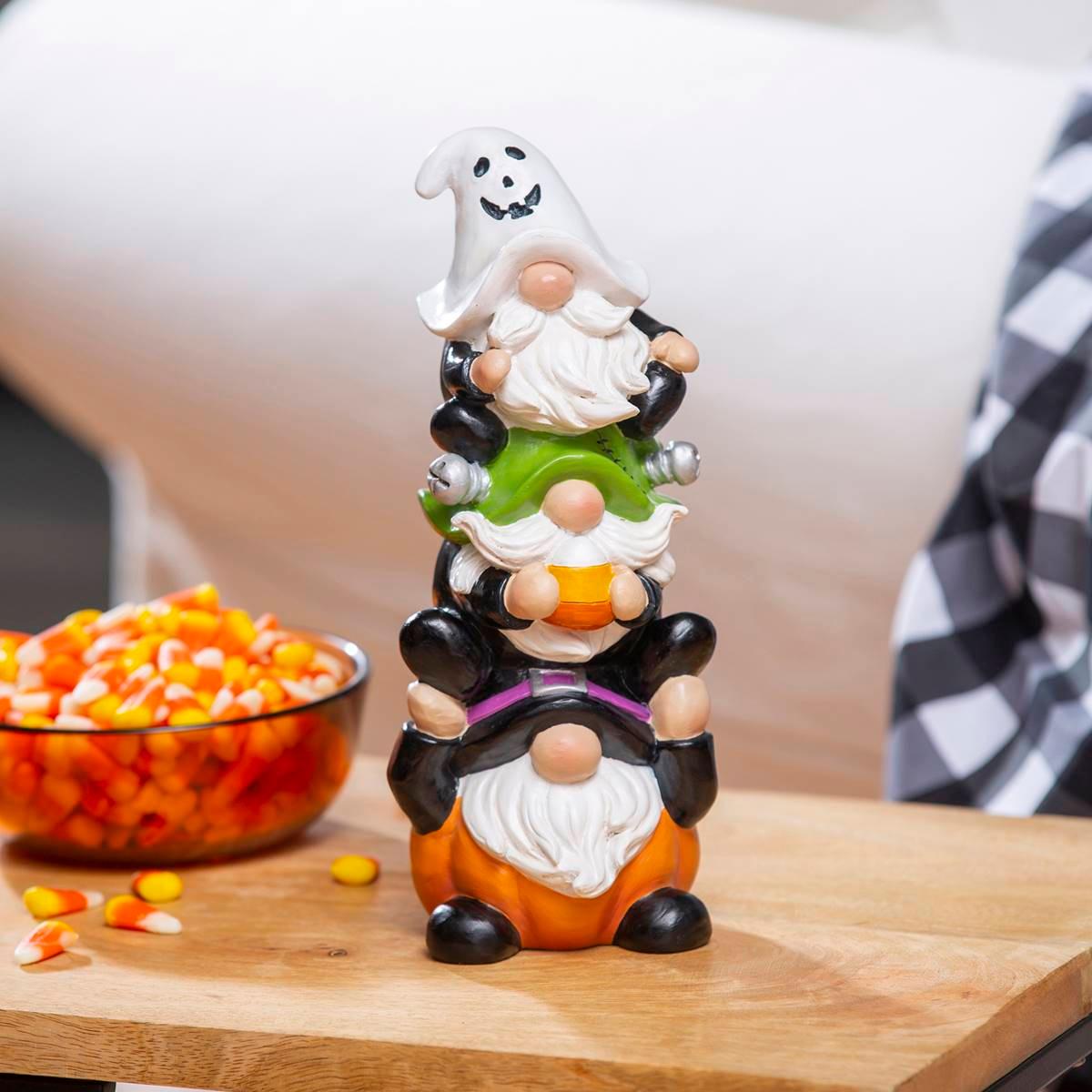 Evergreen Stacked Halloween Gnome Trio Statue