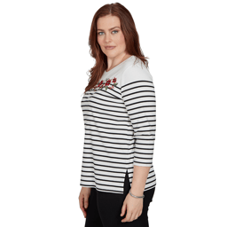 Womens Alfred Dunner Classics 3/4 Sleeve Poinsettia Stripe Tee