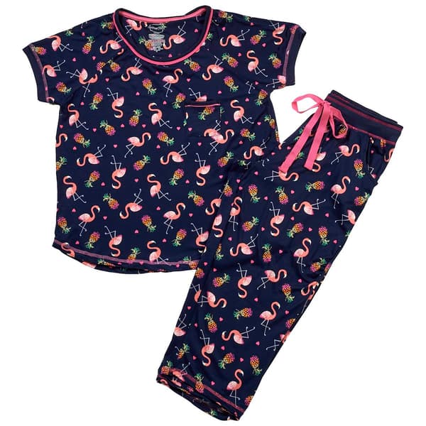 Juniors Pillow Talk Short Sleeve Flamingos & Pineapple Pajama Set - image 