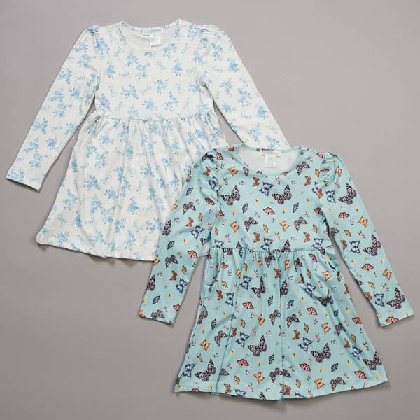 Girls (4-6x) Emma & Elsa 2pk Floral/Butterfly Long Sleeve Dresses - image 