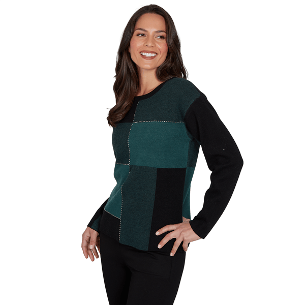 Womens Emaline Feminine Mystique Long Sleeve Color Block Sweater