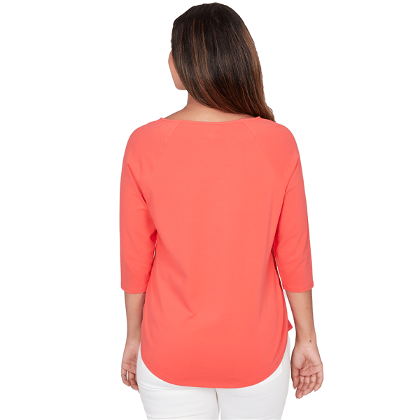 Petite Ruby Rd. Set Sail 3/4 Sleeve Grommet Neck Blouse