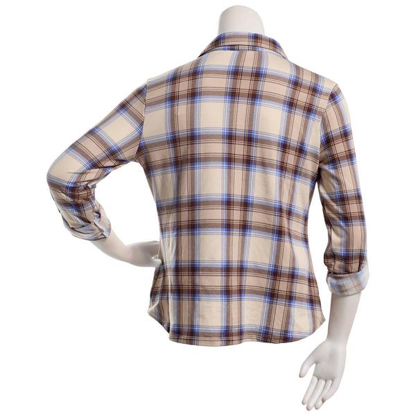 Juniors Plus No Comment Fleece Lined Plaid Flannel - Tan
