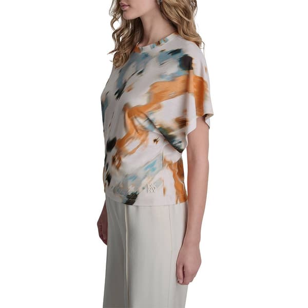 Womens DKNY Short Dolman Sleeve Sunburst Floral Blouse