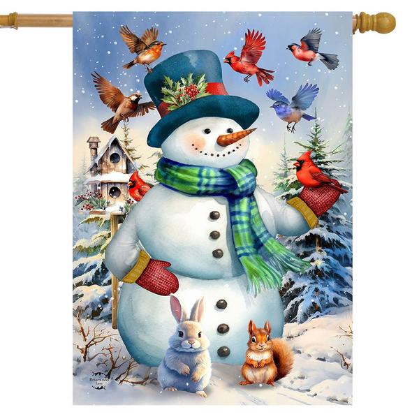 Briarwood Lane Snowman & Birds House Flag - image 