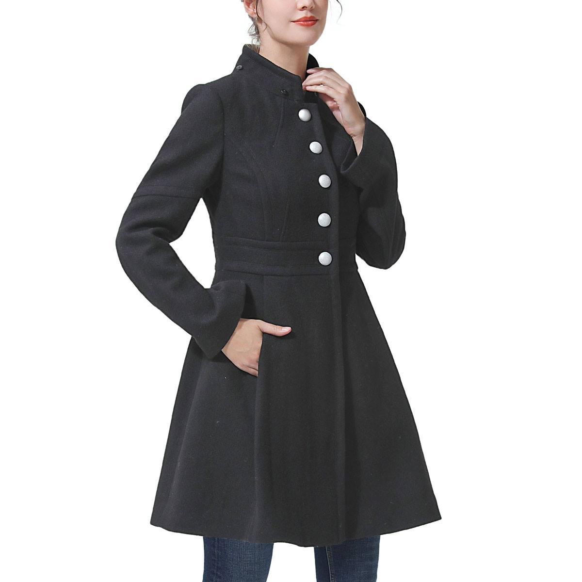 Womens BGSD Fit & Flare Hooded Wool Coat