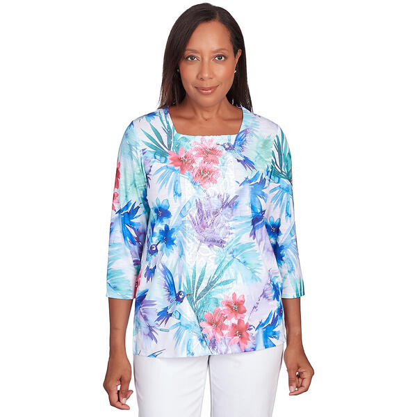 Plus Size Alfred Dunner Classics Brights Tropical Bird Tee - image 