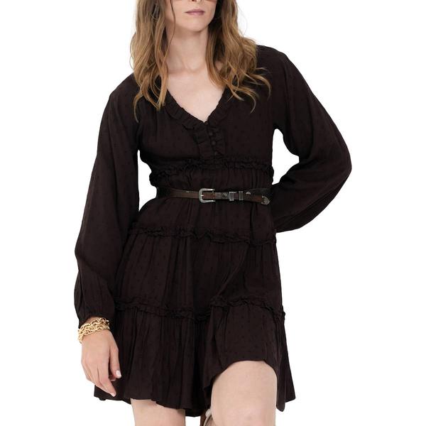 Womens MNK Long Sleeve V-Neck Swiss Dot Ruffle Dress - image 
