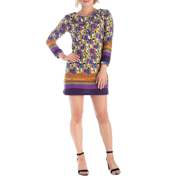 Womens 24/7 Comfort Apparel Colorful Long Sleeve A-Line Dress - image 